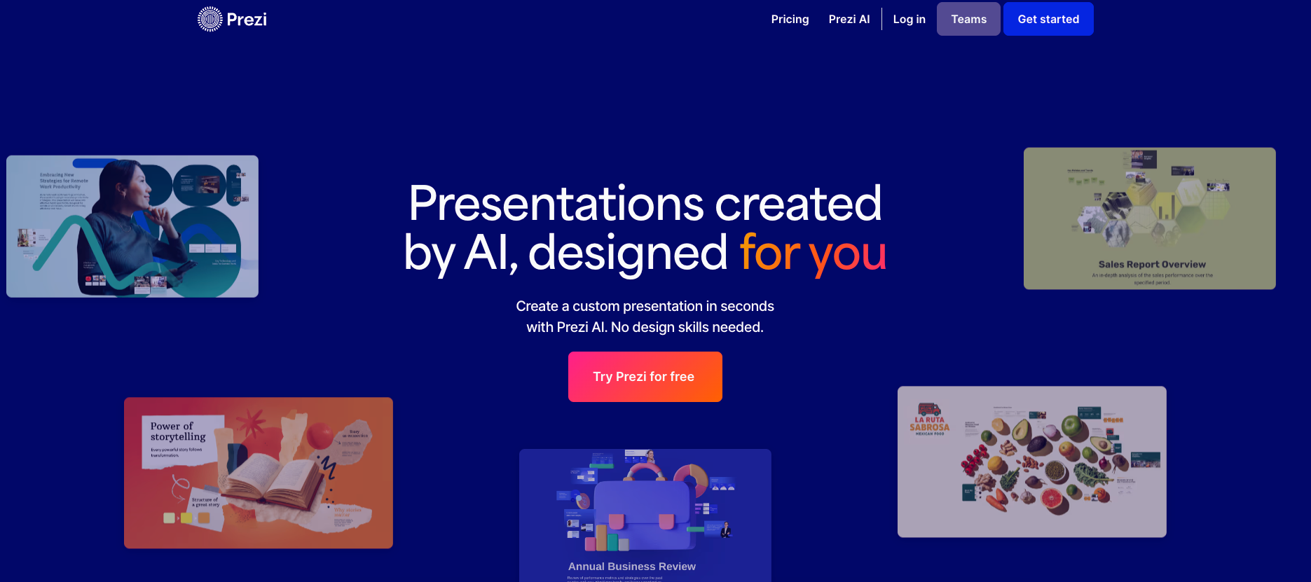 Interface do Prezi AI, ferramenta de apresentação com IA