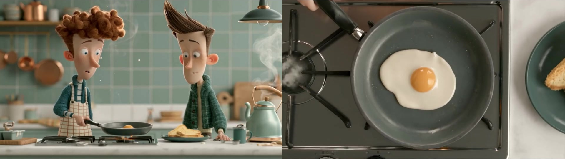 Resultado oficial de edição de câmera do Seedance 2.5 que mostra uma cozinha animada de vários pontos de vista
