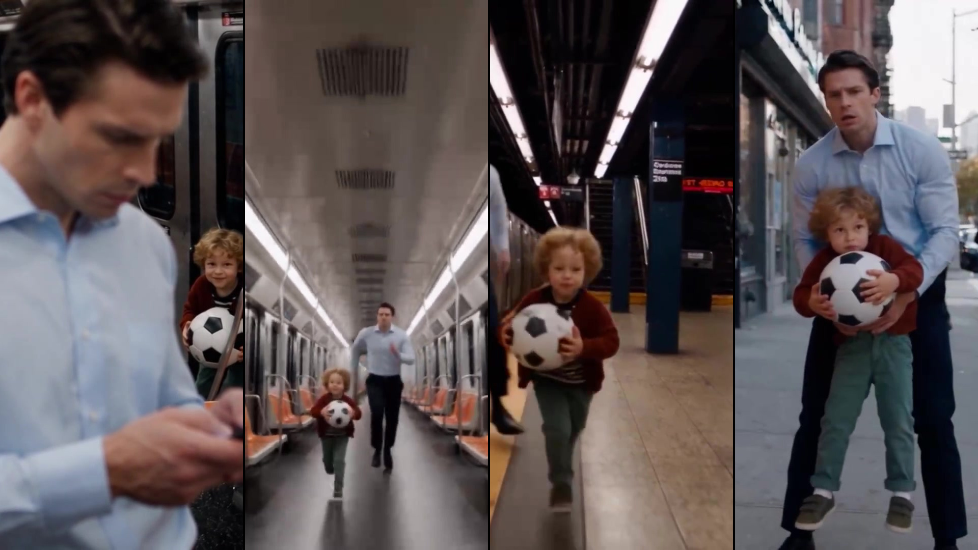 Quadros de uma demonstração oficial de extensão de vídeo em várias rodadas que vai de um vagão de metrô à rua